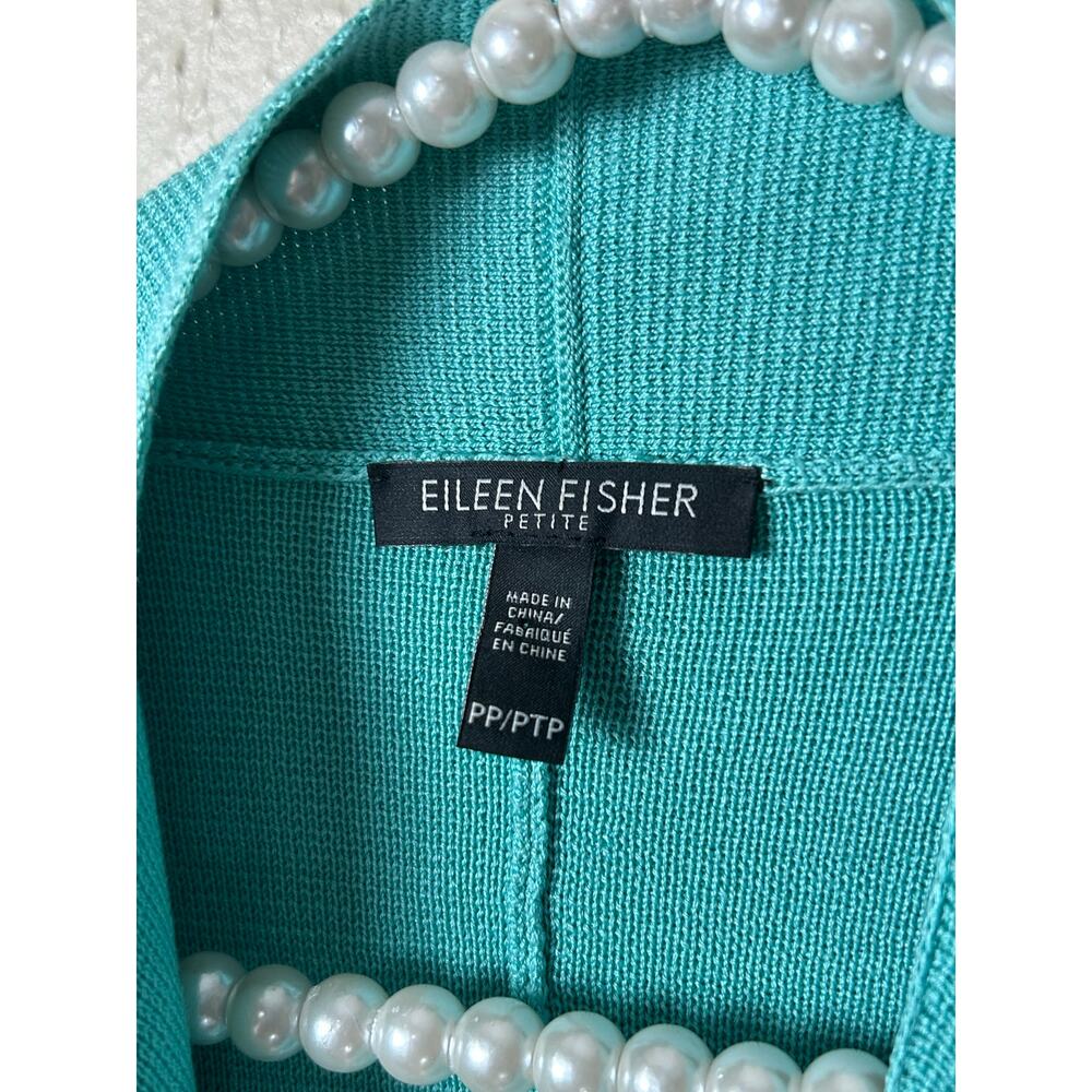 Eileen Fisher Size PP Petite XS Cardigan Teal Knit Sweater Waterfall TINY FLAW - Picture 3 of 12